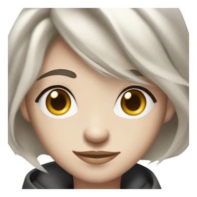 Create an Apple emoji-style digital portrait with a transparent background. The character has a sharp face shape, large almond-shaped eyes with double eyelids, and fair skin. The hairstyle is a short cut with an androgynous look, making it unclear whether the character is male or female. The expression is playful, with a wink and a mischievous smile. The character has small silver hoop earrings and a few subtle ear piercings. Only the face is visible, with no clothing included. sticker