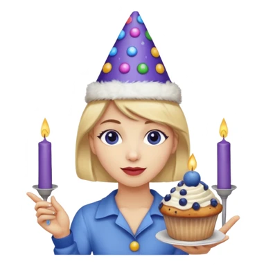 Blueberry Muffin celebrating birthday. Make sure it actually looks like a muffin with candles. Somebody holding it with party hat  sticker