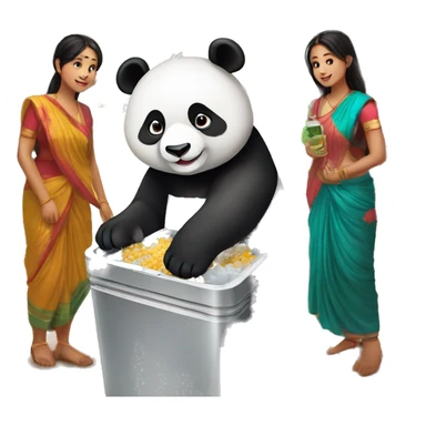 Cute panda standing in india while having air from a cooler in a crowded village of india sticker