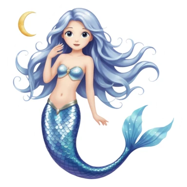 Lunar mermaid and the moon with more details  sticker