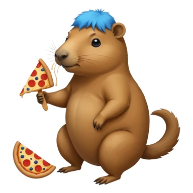 my capybara has got long legs. it has got blue fur. it's eating pizza sticker