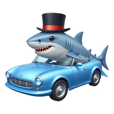 Shark with a top hat and a car in the water sticker