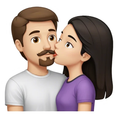 tall white guy with brown hair goatee mustache wearing t-shirt kissing a short white girl with long black hair sticker