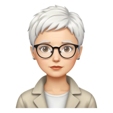 White woman with short pixie messy white hair social scientist glasses sticker