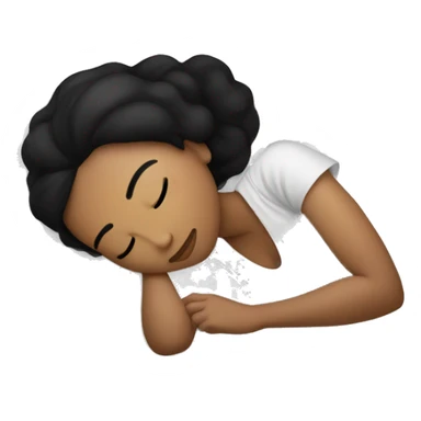 Sleeping woman laying with light brown skin and black hair laying on white pillow in large bed with black covers cozy sticker