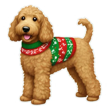 Brown Golden Doodle dog with Christmas sweater  sticker