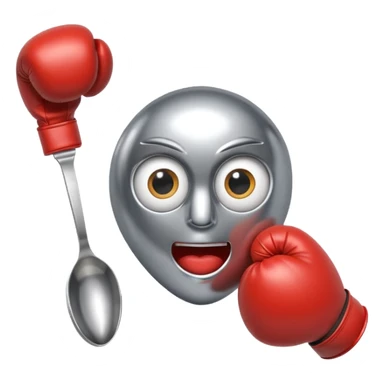 a spoon where the body is the handle, with eyes and boxe gloves sticker