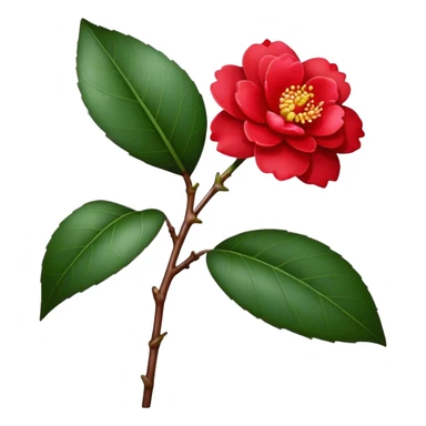 single red Camellia flower, stem sticker