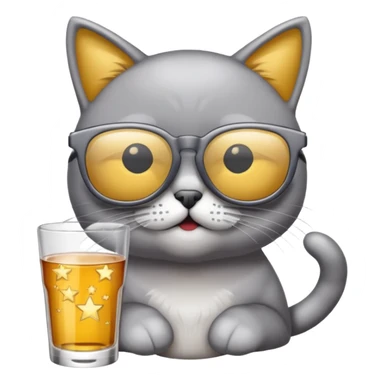 Fait un chat gris avec des lunettes de stars et avec un verre d alcool sticker