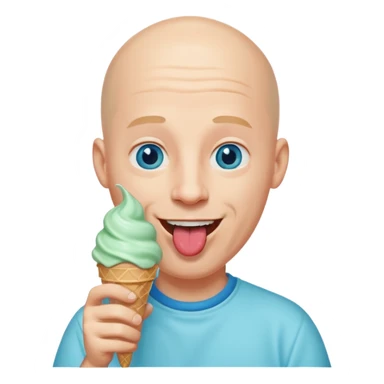 Smiling Bald man with blue eyes with mint ice cream cone sticking out tongue sticker