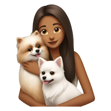 girl hugging white Pomeranian and brown Pomeranian  sticker