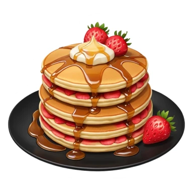 TWO Pancakes with strawberries in a black plate sticker