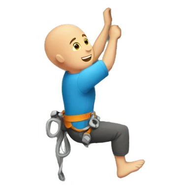 a bald guy rock climbing with rock sticker