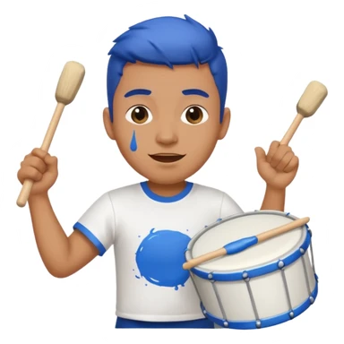 A loud fan, simple tee shirt with paint on his cheeks with a marching drum, beating it with enthusiasm sticker