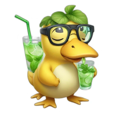 psyduck with glasses drinking mojito sticker