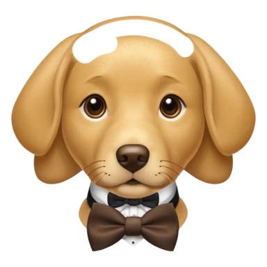 a golden Labrador retriever with a bowtie sticker
