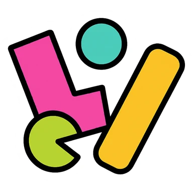 abstract, minimalist logo for Unhinge app, features bold, misaligned geometric elements with a sense of movement and playful energy, tech-forward, expressive color palette blending neon and pastel tones, no hearts or handshakes, suitable for app icon and favicon sticker