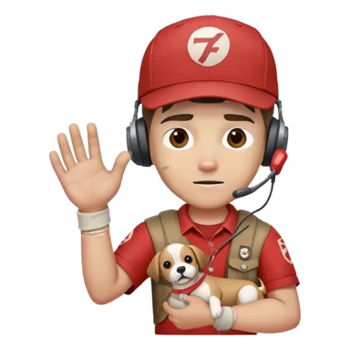 Team Fortress 2 Scout with red shirt, headset, baseball cap, dog tags, and bandages on hands sticker
