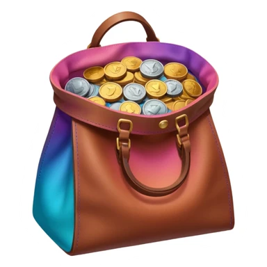 coins  inside a brown leather bag Coins color -in gradient of turquoise, blue, pink, purple, and coral sticker
