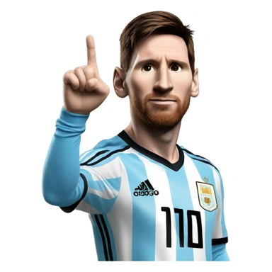Lionel Messi with Argentina national team shirt and both hands pointing upwards sticker