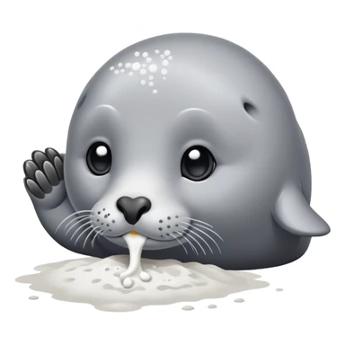 Grey seal is Sniffing white powder and holding the powder  sticker
