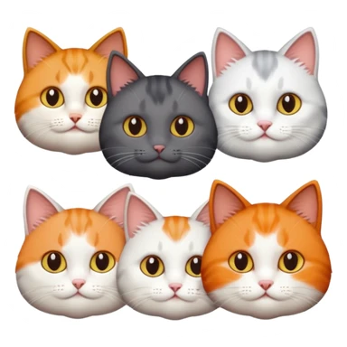 4 different coloured short haired cats including; a dark brown t and white cat, and a dark grey and white  sticker