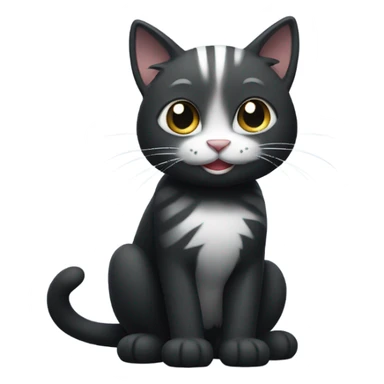 Black Cat with white paws and grey stripes that is smiling sticker