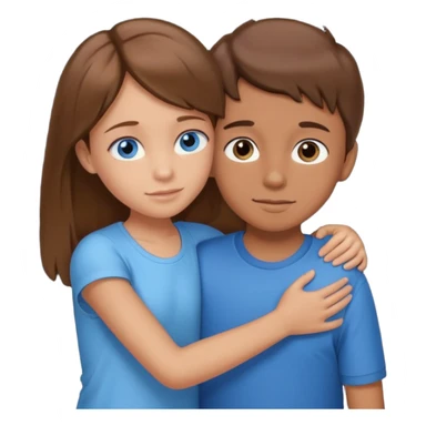 A big sister hugging her little brother brown hair and blue eyes sticker