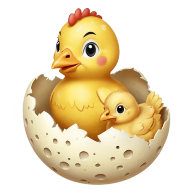 a cracked egg with a baby chicken emerging sticker