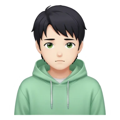 Gorgeous pastel green sweater black hair anime style shojo guy with blushing face and, hoodie, aesthetic, young adult, trending style outside  sticker