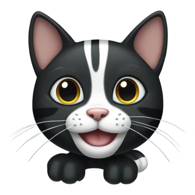 Black Cat with white paws and grey stripes that is smiling sticker