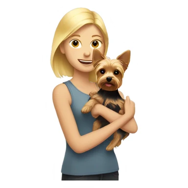 Blonde woman holding yorkie in sunlight sticker