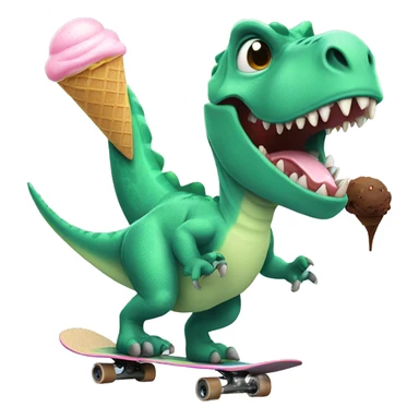 Dinosaur on a skateboard with ice cream sticker