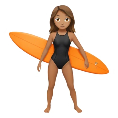 Surfer girl in black swimsuit with orange surfboard sticker
