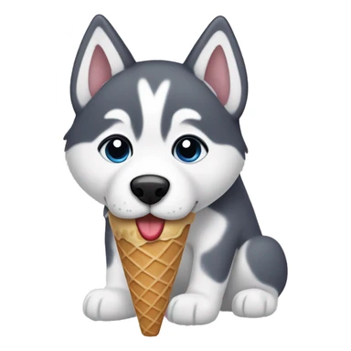 husky puppy eating ice cream cone sticker