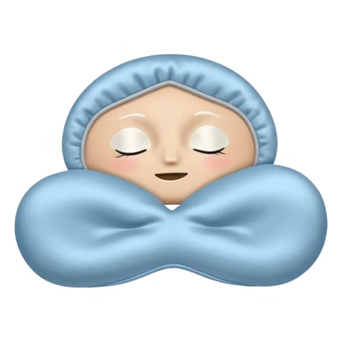 emoji of an isolated silky sleep mask, soft satin texture, stitched closed eyes embroidery, no real eyes, no face, no character features, light grey with pastel blue tint, cozy pajama feel, smooth rounded shape, soft shadows sticker