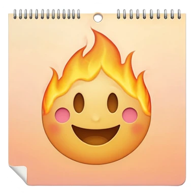 A page from a wall calendar that starts burning from the bottom right corner. Use soft and pastel tones. Make the emoji image resemble the basic set of smileys like on the iPhone. sticker