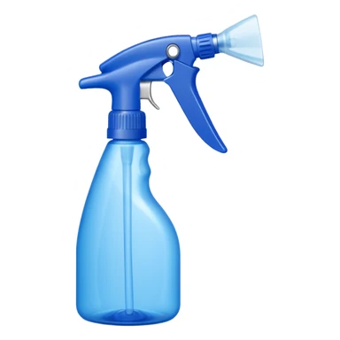 plastic spray bottle with sleek trigger nozzle, slightly curved ergonomic shape, partially transparent or solid-colored blue, no label, soft lighting, subtle shadows, emoji scale sticker