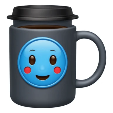 black hot coffee mug to go with black lid and a blue circle sticker sticker