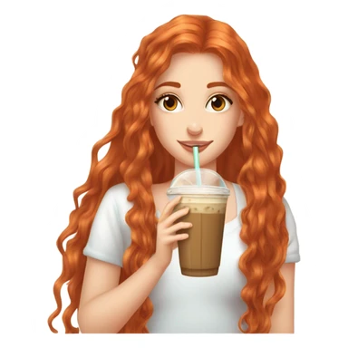 Beautiful fair skin long orange red hair girl brown eyes fair skin girly beautiful drinking straw iced ice coffee clean white beautiful sticker
