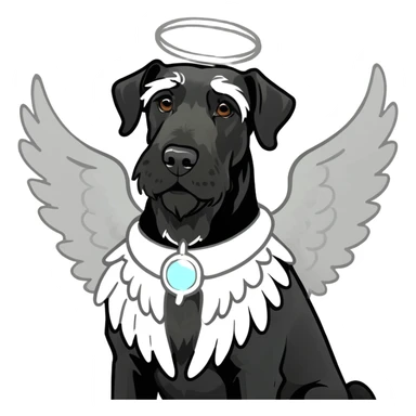 Black giant schnauzer wearing and angel halo and white angel wings sticker