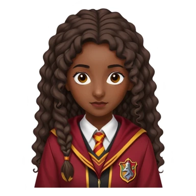 Alicia Spinnet in harry potter, wear hogwarts gryfindor uniform, long, dark, curly ponytail hair, dark skin sticker