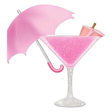 Martini glass with pink drink sparkly with baby pink umbrella sticker