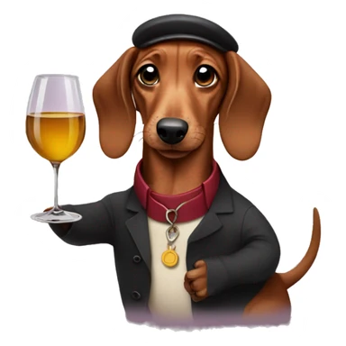 dachound holding wine sticker