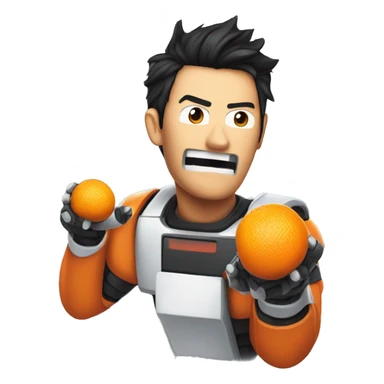 robot markiplier yelling at with an orange in one hand sticker