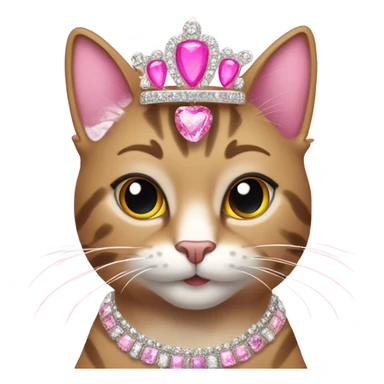 Tabby cat, big lashes, a pink tiara, glittery pink claws, glittery jewelry and earrings sticker