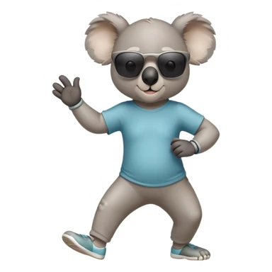 friendly anthropomorphised koala in casual clothing, wearing dark sunglasses, jogging upright in standard pose sticker