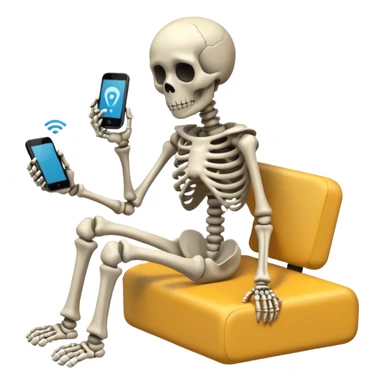 Sad Skeleton Grabs A No Wifi Cellphone And Hotspot sticker