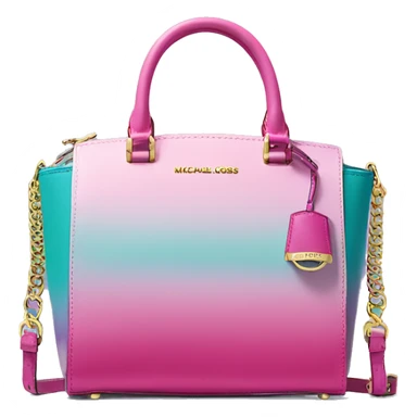 Realistic isolated bubblegum pink ,teal,and light purple ombre Michael Kors satchel purse.  sticker