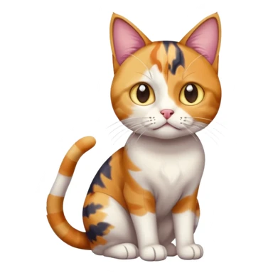 full body colourful calico tabby cat with disproportioned head with an anxious face and white front legs sticker